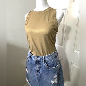 Nine West Womens Sleeveless Ribbed Tank Top Gold Size S New MSRP $59